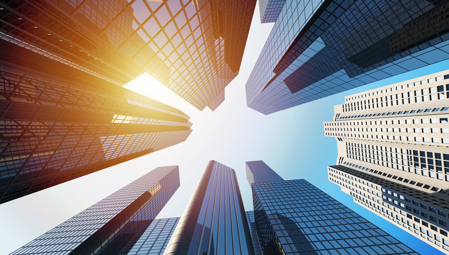 business buildings looking above